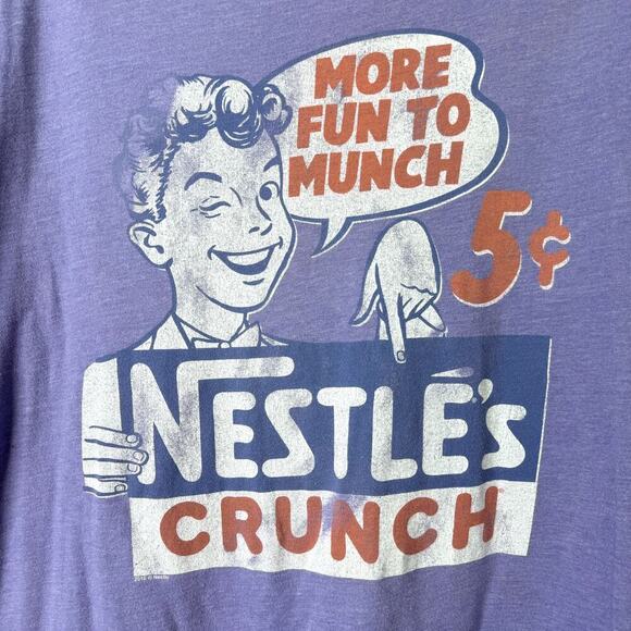 Nestle's Crunch Junk Food Brand Retro Purple Distressed Graphic Tee Unisex Sz S - Picture 4 of 12